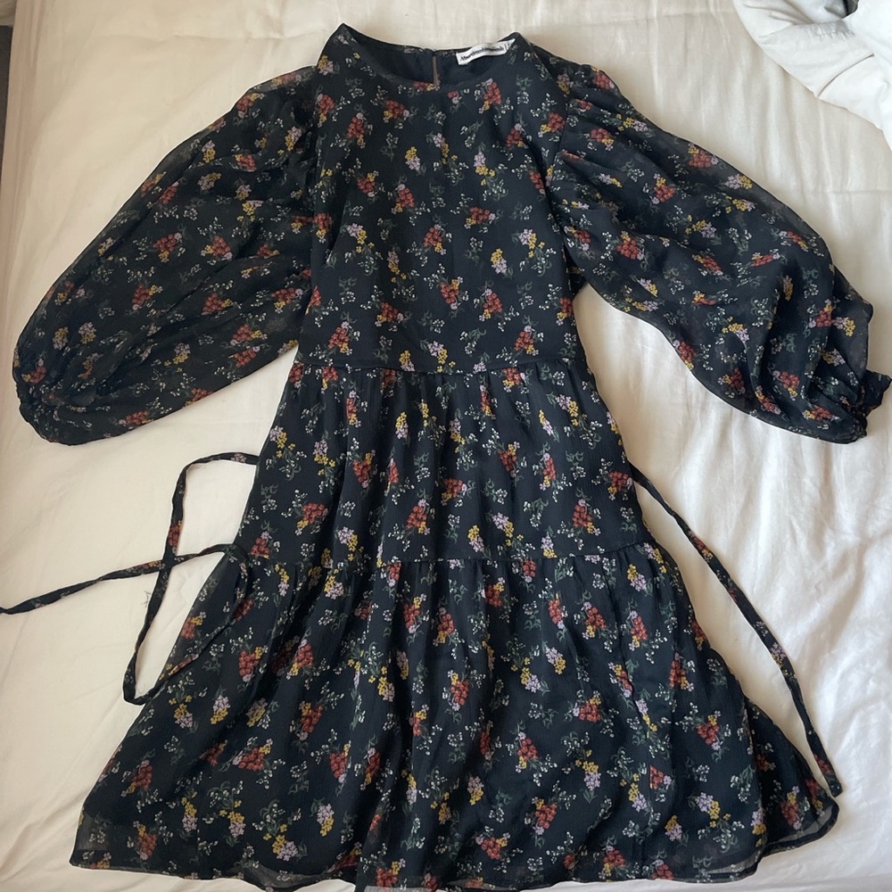 babydoll dress with dark floral print